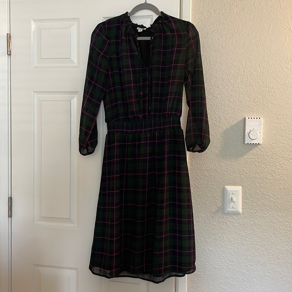 J Crew pink and green plaid dress